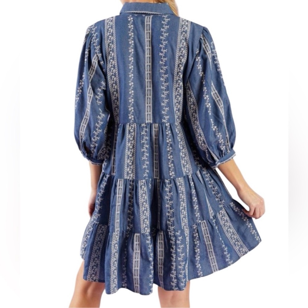 New flying tomato large Blue floral embroidered Patterned Women's Dress - Picture 3 of 5